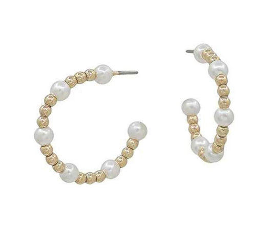 Small Gold & Pearl Beaded Hoop