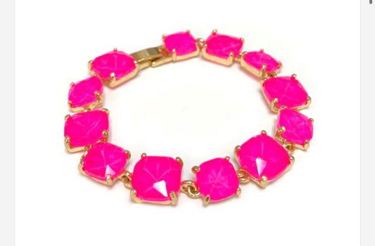 Hot Pink Glass Crystal 7.5" Bracelet