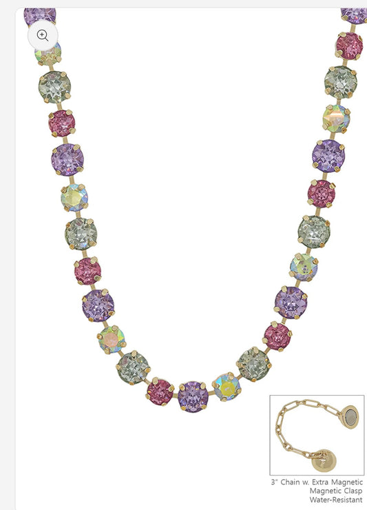 Water Resistant Light Multi Crystal 10&12MM Stone Magnetic Closure 17" Necklace