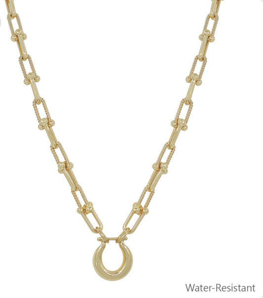 Water Resistant Gold Chunky Chain with Gold Pendant 16"-18" Necklace