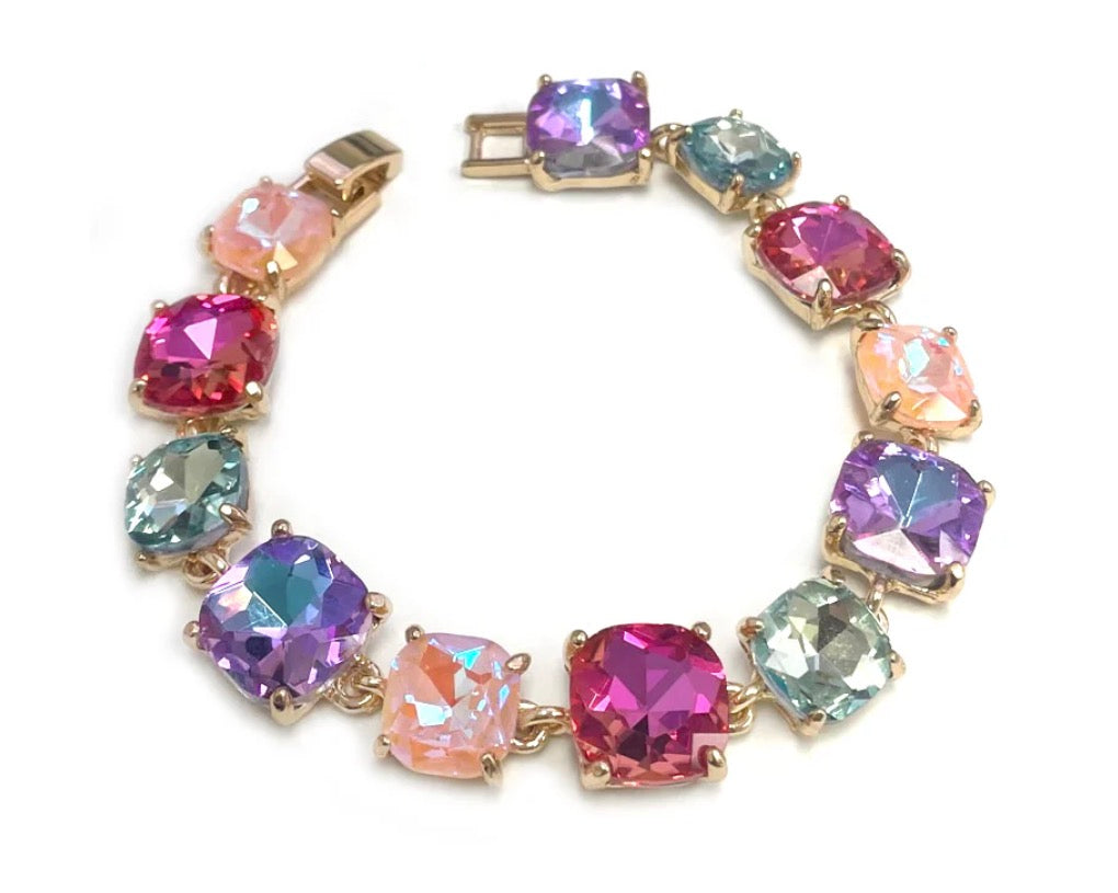 Pastel Multi Glass Crystal 7.5" Bracelet