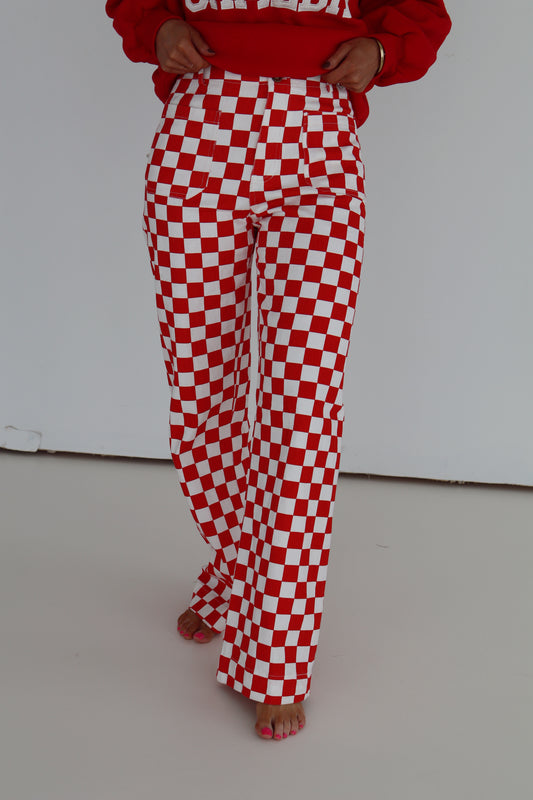 RED Checked Game Day Pant