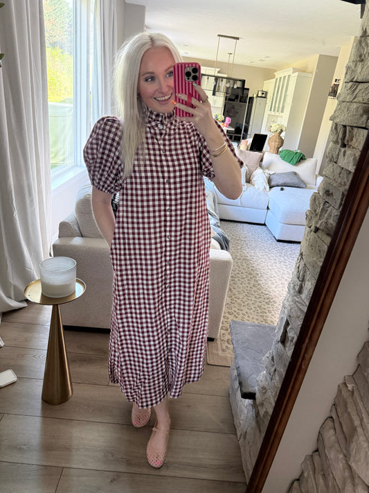 Wine Gingham Midi